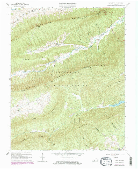 Classic USGS Long Spur Virginia 7.5'x7.5' Topo Map Image