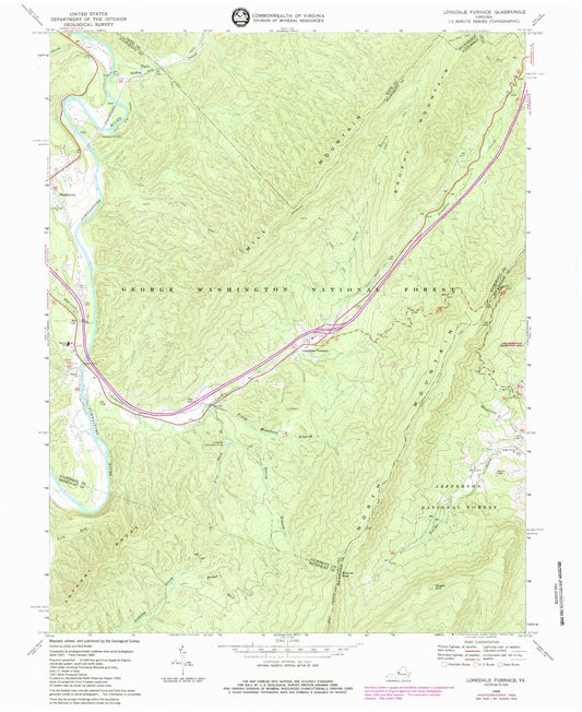 Classic USGS Longdale Furnace Virginia 7.5'x7.5' Topo Map Image