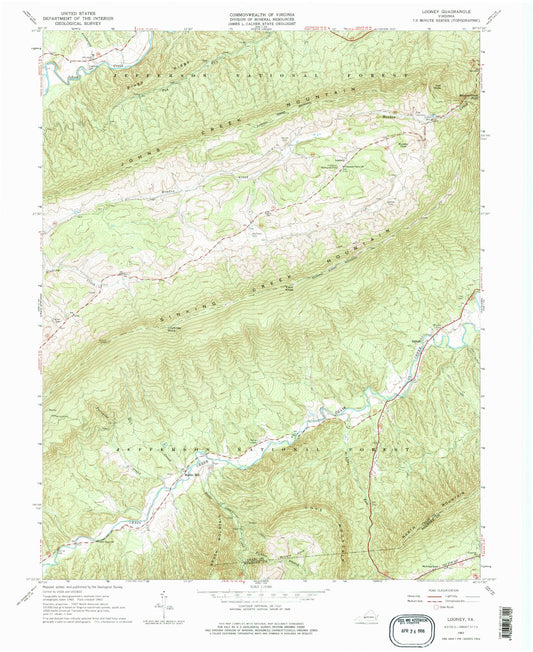 Classic USGS Looney Virginia 7.5'x7.5' Topo Map Image