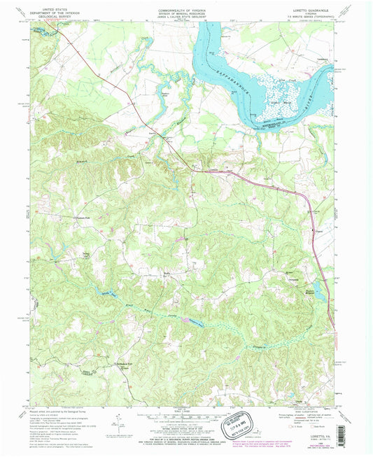 Classic USGS Loretto Virginia 7.5'x7.5' Topo Map Image