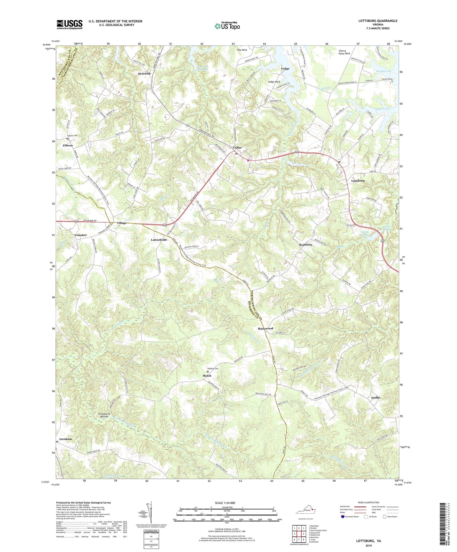 Lottsburg Virginia US Topo Map Image