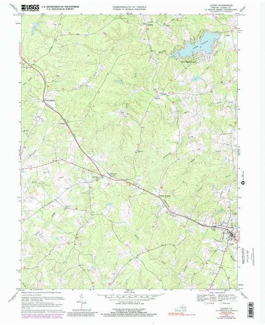 Classic USGS Louisa Virginia 7.5'x7.5' Topo Map Image