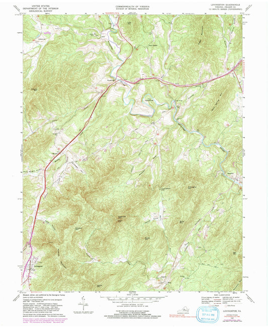 Classic USGS Lovingston Virginia 7.5'x7.5' Topo Map Image