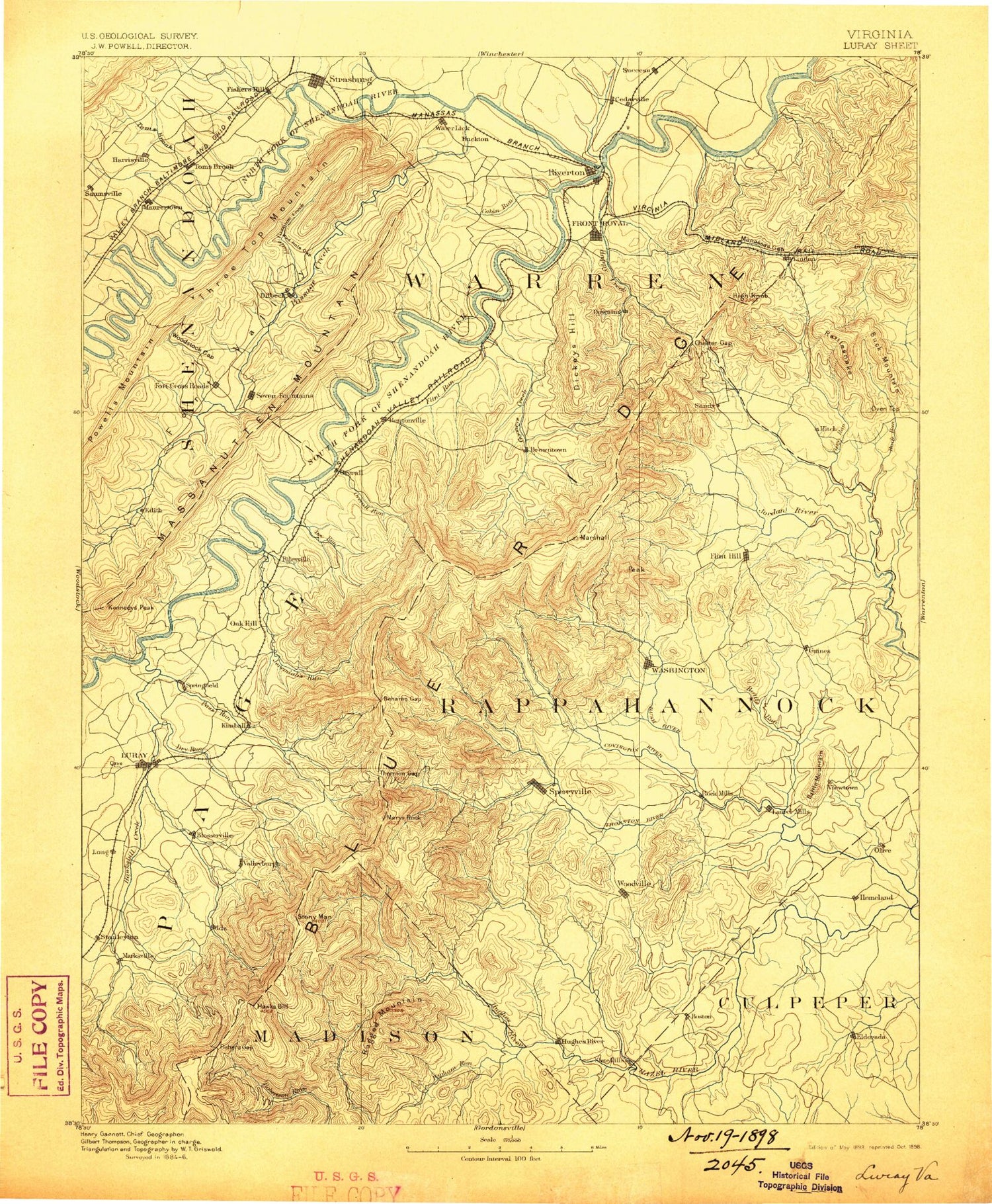 Historic 1893 Luray Virginia 30'x30' Topo Map Image