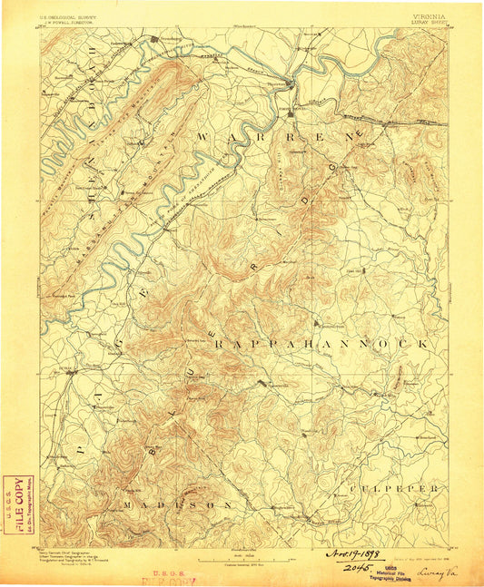 Historic 1893 Luray Virginia 30'x30' Topo Map Image