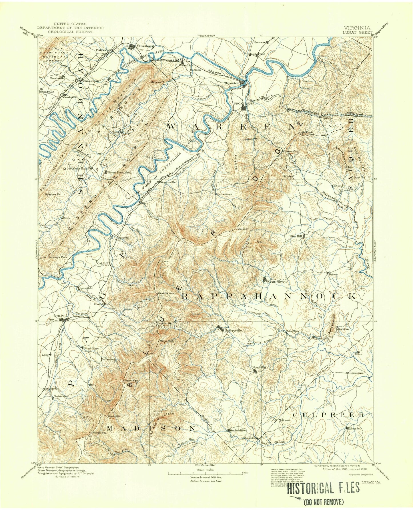 Historic 1905 Luray Virginia 30'x30' Topo Map Image