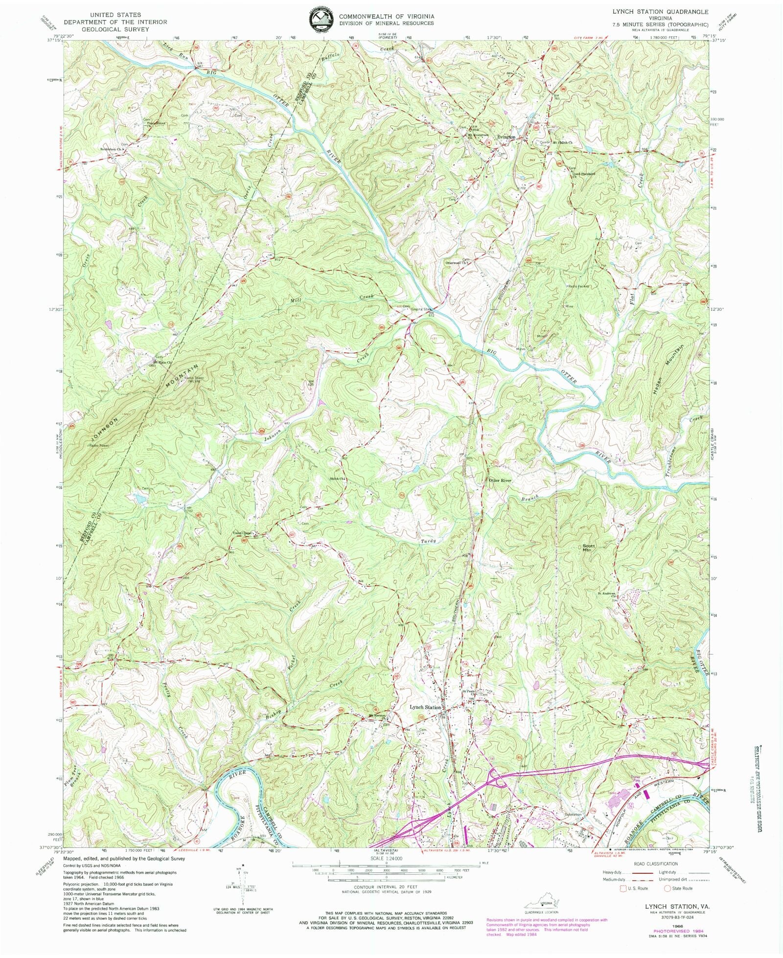 Classic USGS Lynch Station Virginia 7.5'x7.5' Topo Map MyTopo Map Store