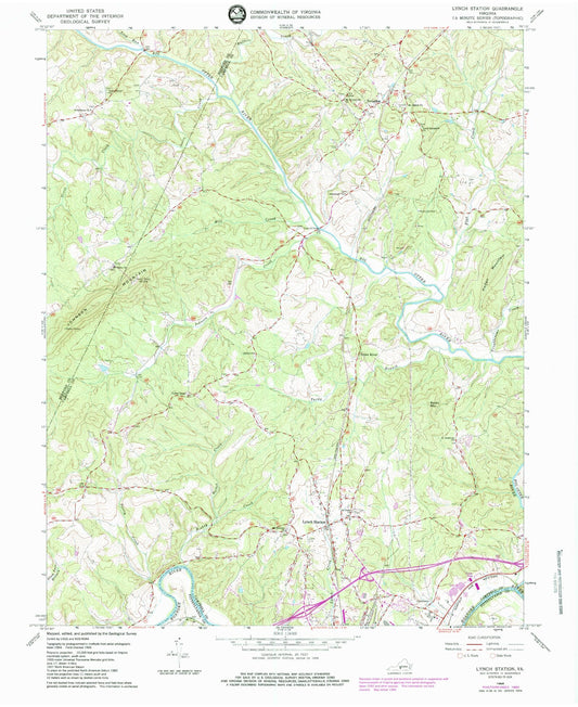 Classic USGS Lynch Station Virginia 7.5'x7.5' Topo Map Image