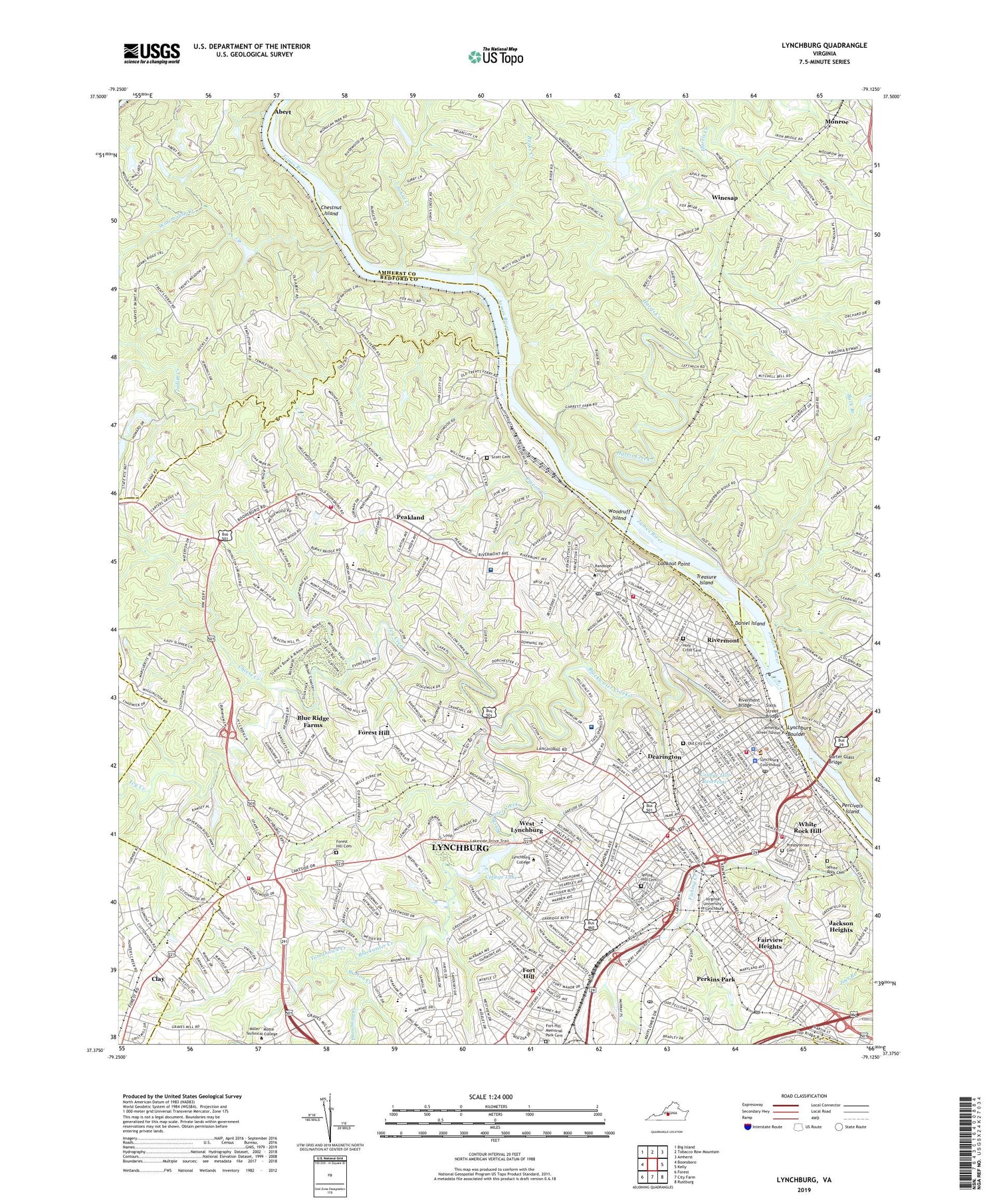 Lynchburg Virginia US Topo Map Image