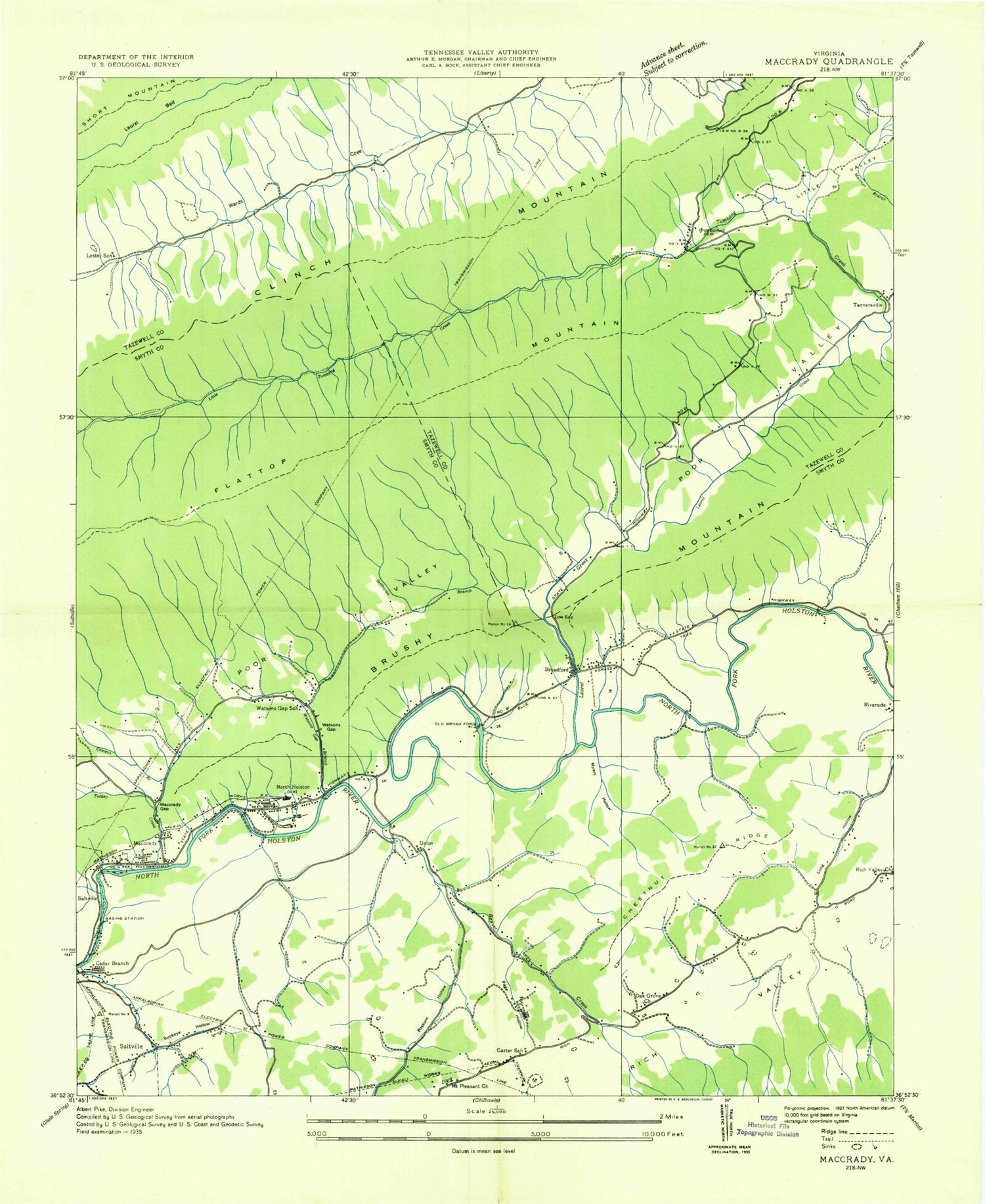 Classic USGS Broadford Virginia 7.5'x7.5' Topo Map Image