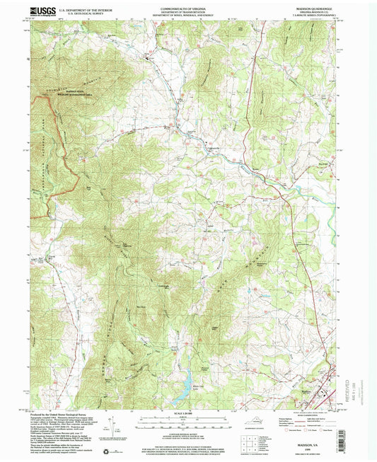 Classic USGS Madison Virginia 7.5'x7.5' Topo Map Image