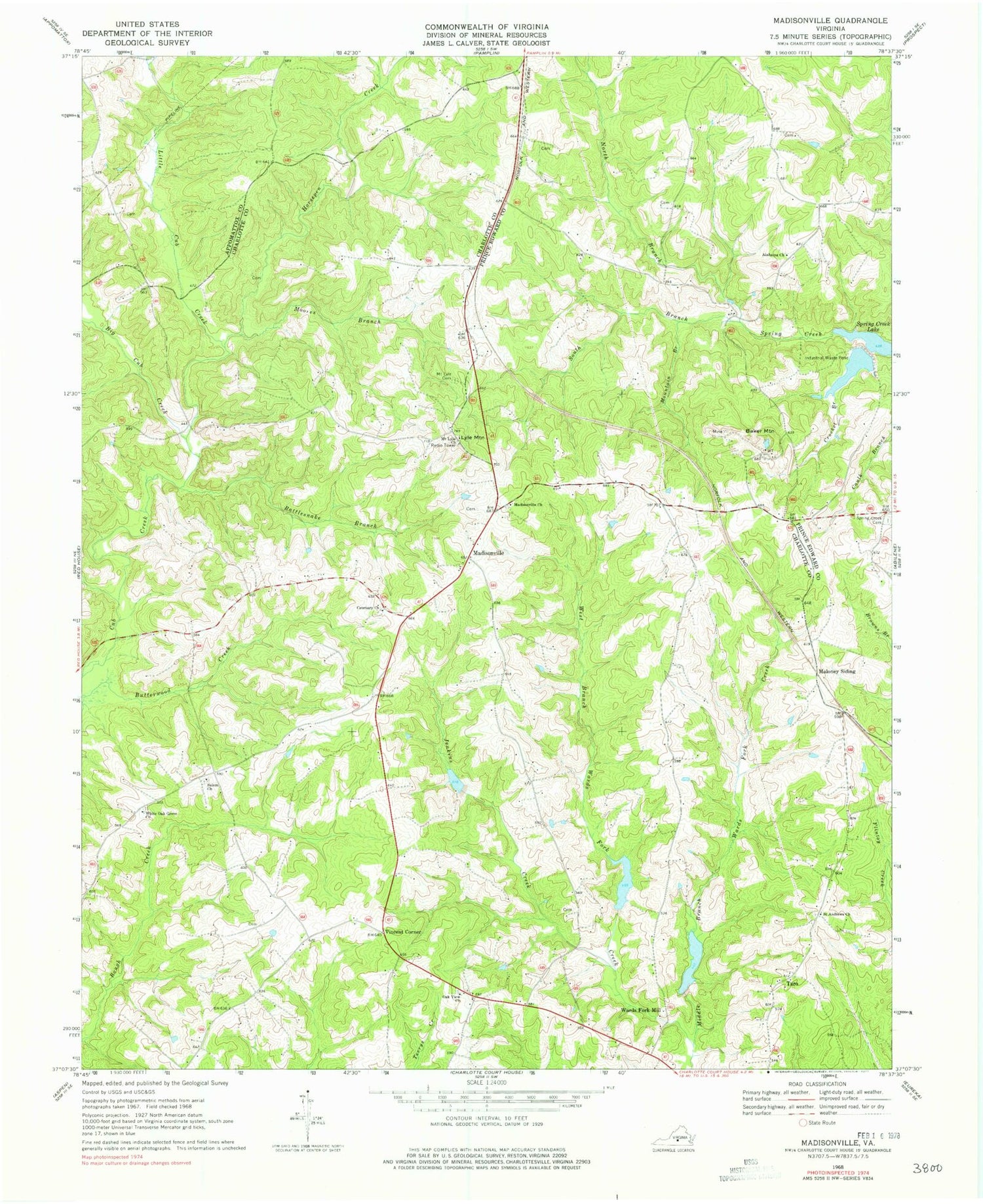 Classic USGS Madisonville Virginia 7.5'x7.5' Topo Map Image