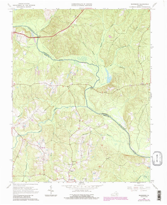 Classic USGS Mannboro Virginia 7.5'x7.5' Topo Map Image