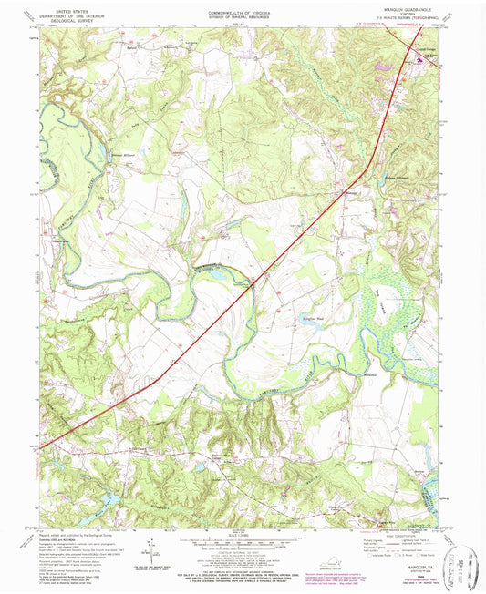 Classic USGS Manquin Virginia 7.5'x7.5' Topo Map Image