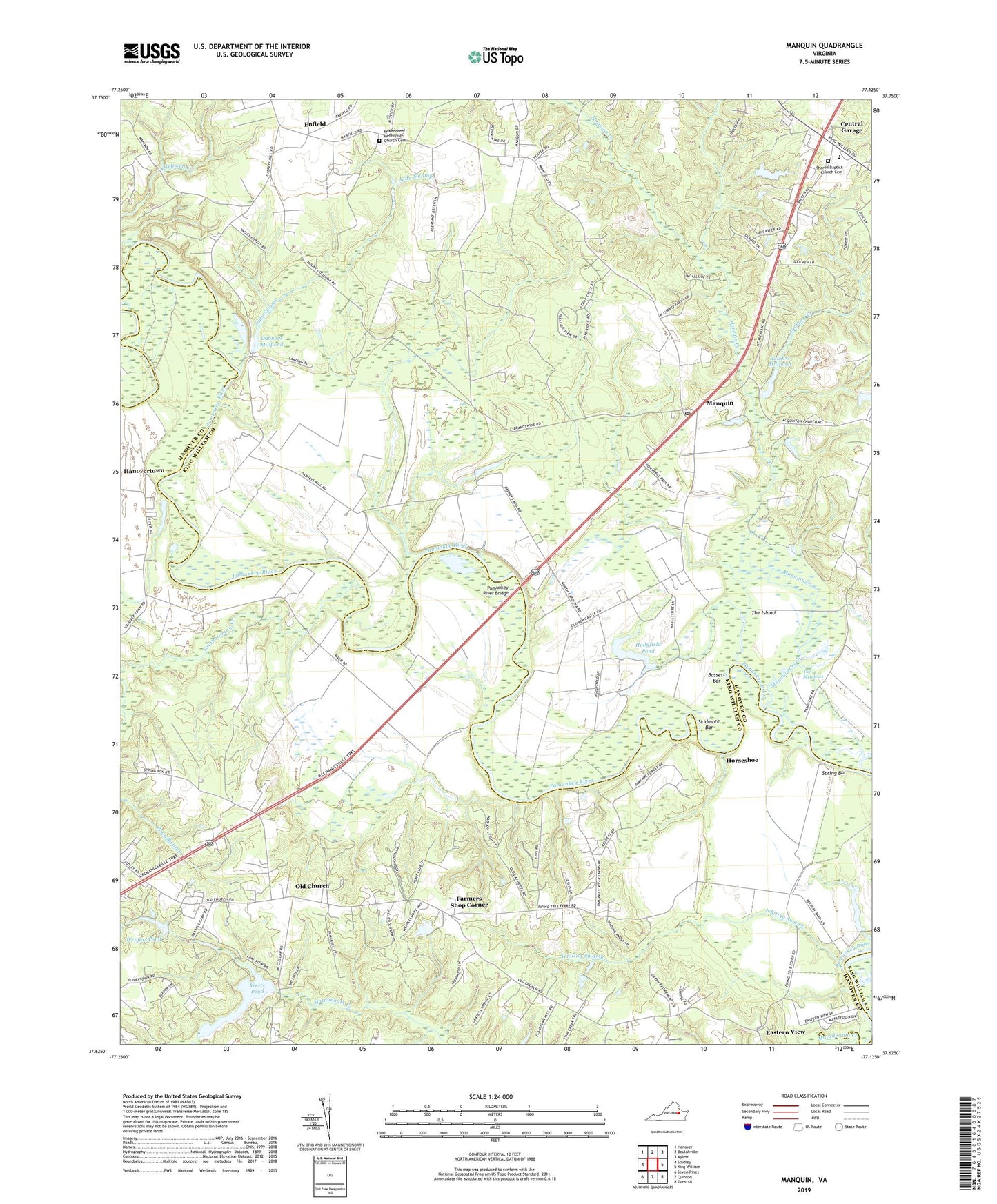 Manquin Virginia US Topo Map Image