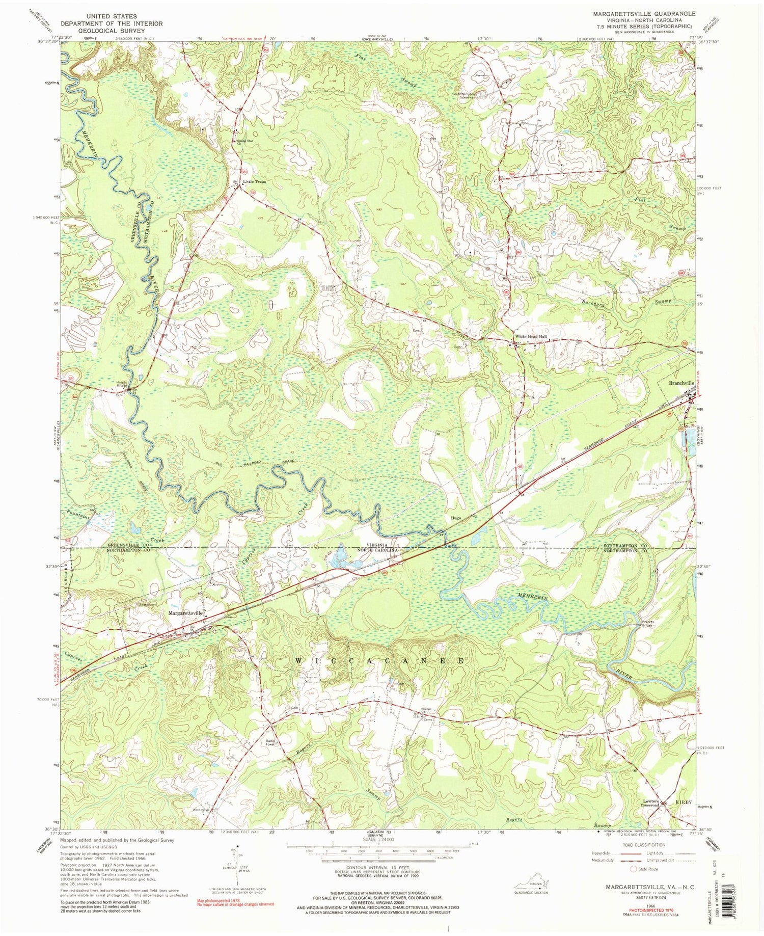 Classic USGS Margarettsville North Carolina 7.5'x7.5' Topo Map Image