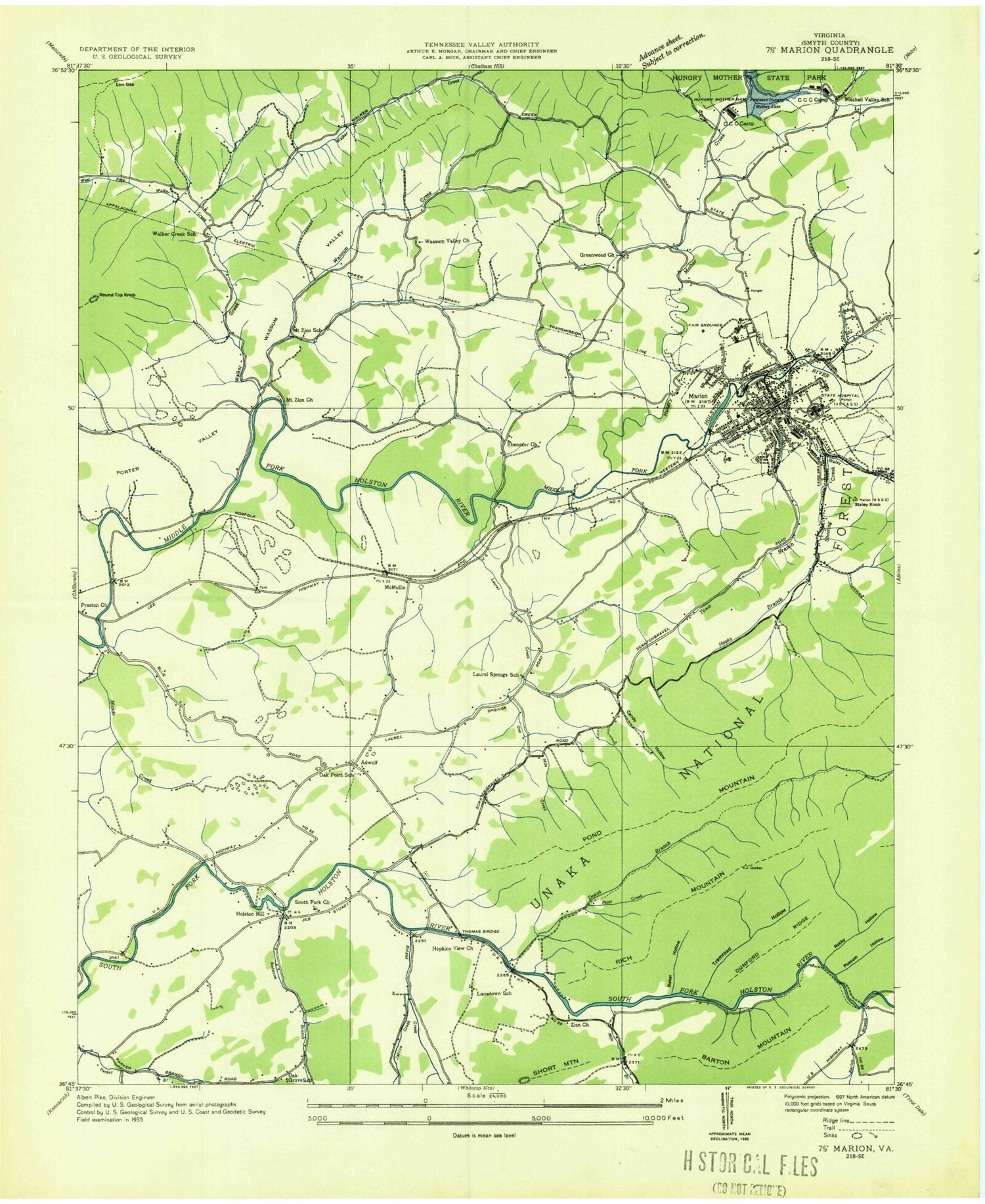 Classic USGS Marion Virginia 7.5'x7.5' Topo Map Image