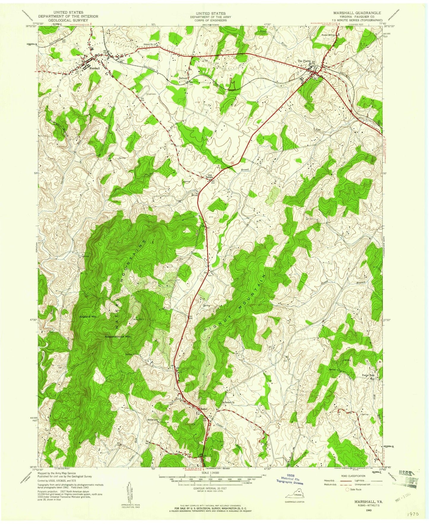 Classic USGS Marshall Virginia 7.5'x7.5' Topo Map Image