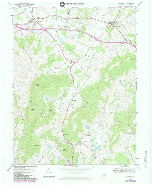 Classic USGS Marshall Virginia 7.5'x7.5' Topo Map Image