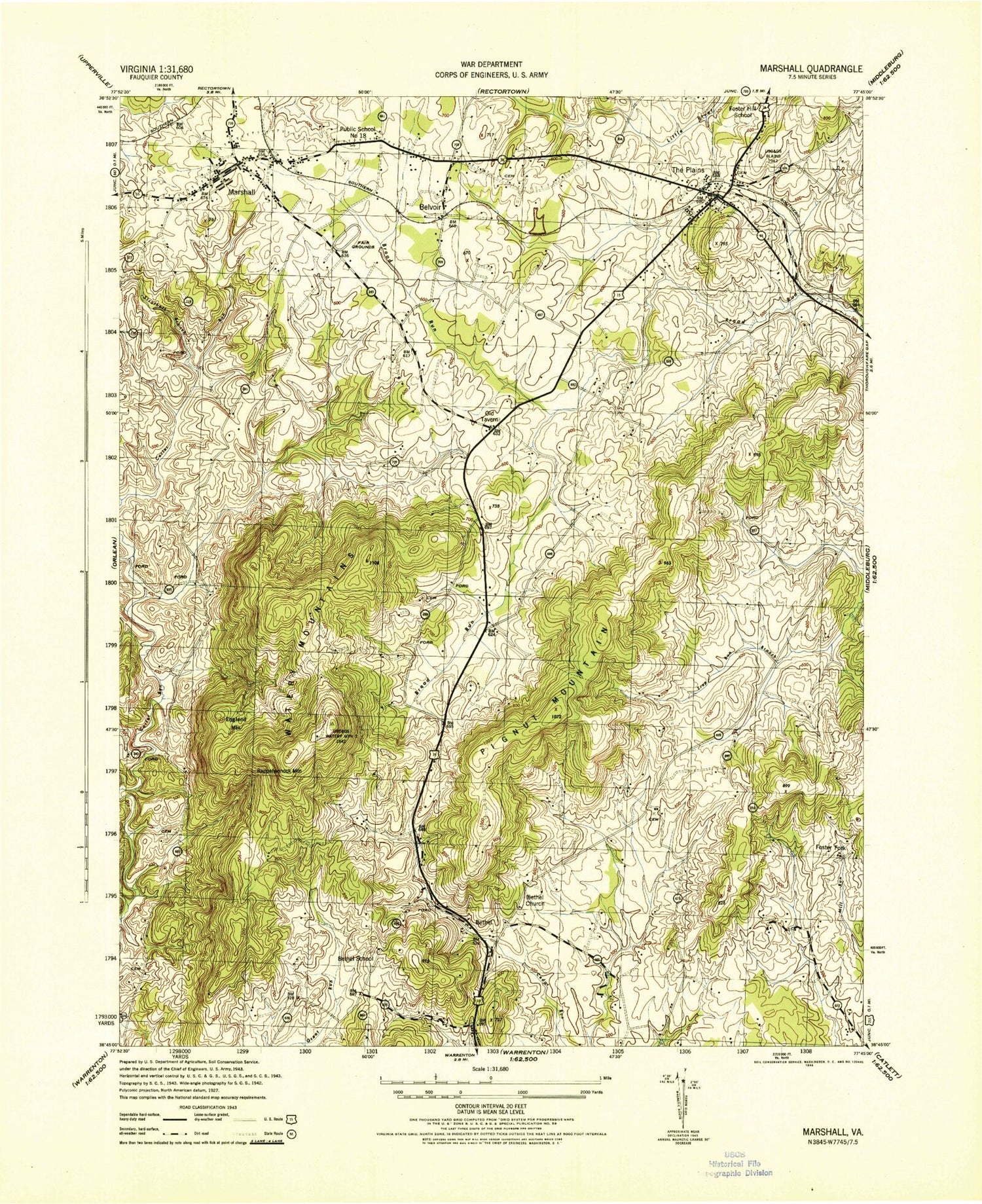 Classic USGS Marshall Virginia 7.5'x7.5' Topo Map Image