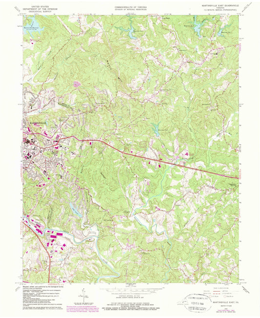Classic USGS Martinsville East Virginia 7.5'x7.5' Topo Map Image