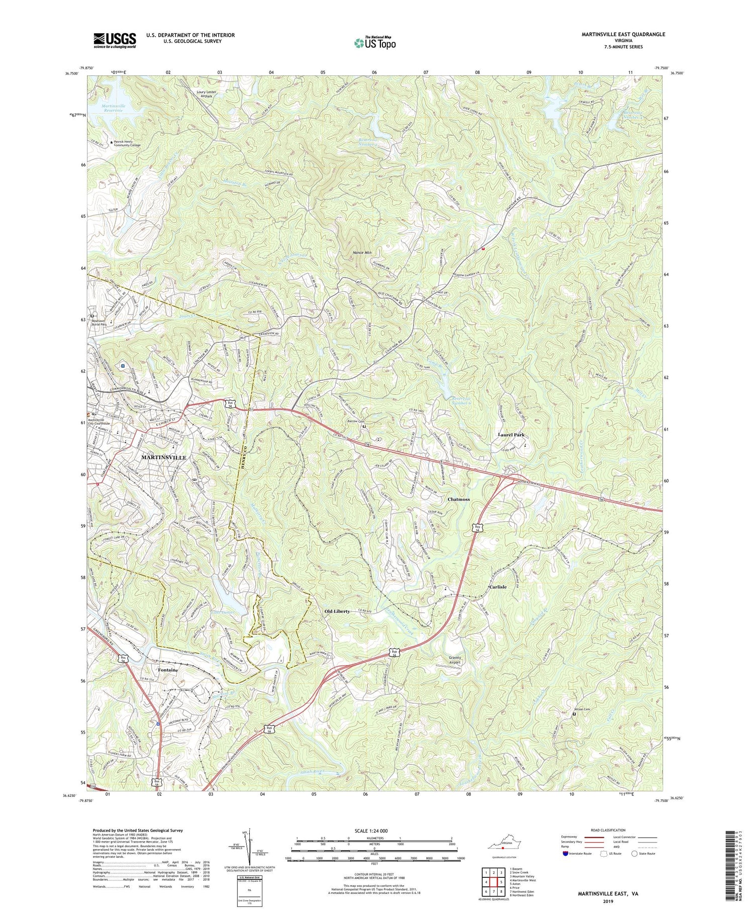 Martinsville East Virginia US Topo Map Image