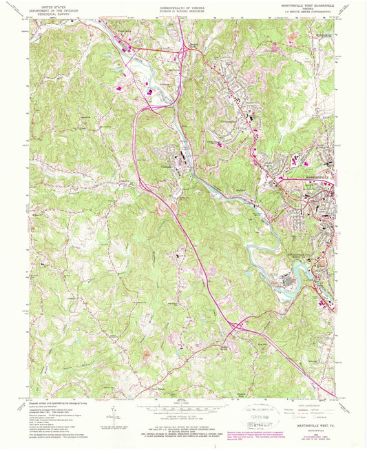 Classic USGS Martinsville West Virginia 7.5'x7.5' Topo Map Image