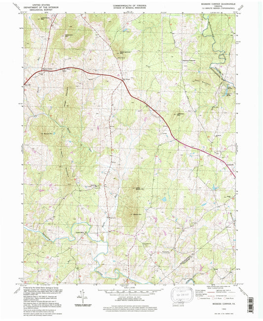 Classic USGS Massies Corner Virginia 7.5'x7.5' Topo Map Image