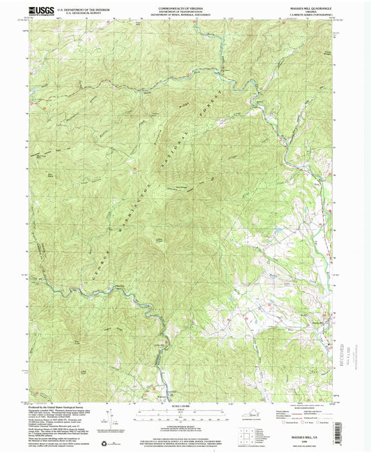 Classic USGS Massies Mill Virginia 7.5'x7.5' Topo Map Image