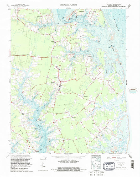 Classic USGS Mathews Virginia 7.5'x7.5' Topo Map Image