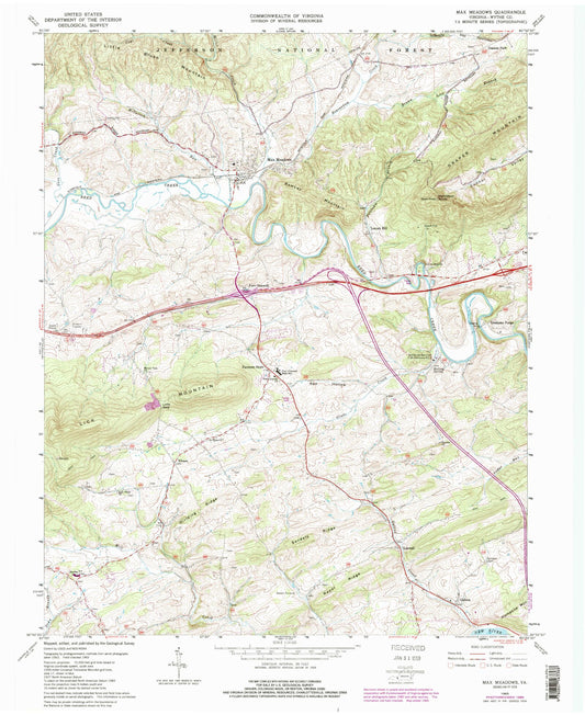 Classic USGS Max Meadows Virginia 7.5'x7.5' Topo Map Image