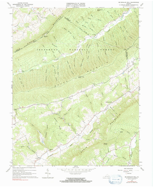 Classic USGS McDonalds Mill Virginia 7.5'x7.5' Topo Map Image