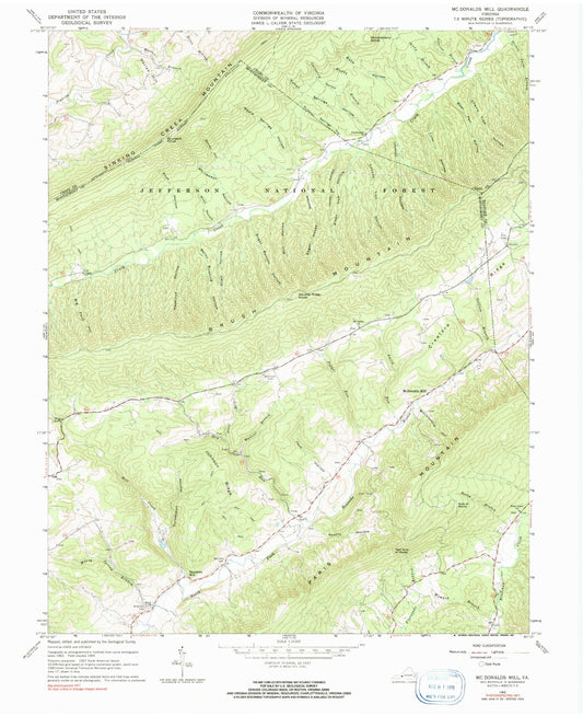 Classic USGS McDonalds Mill Virginia 7.5'x7.5' Topo Map Image
