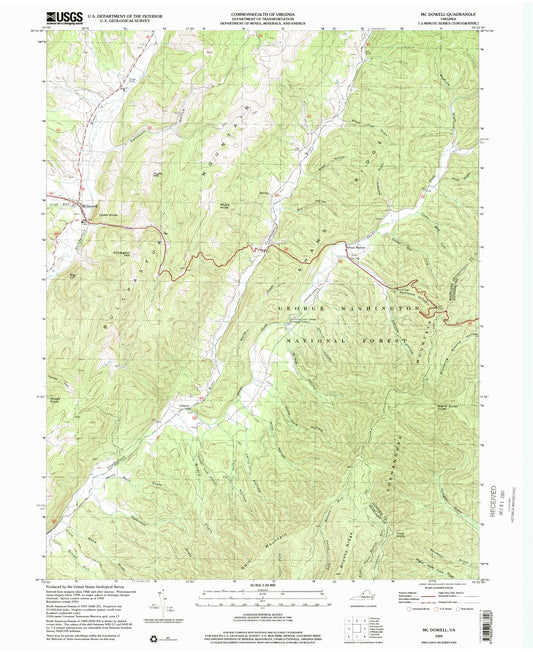 Classic USGS McDowell Virginia 7.5'x7.5' Topo Map Image