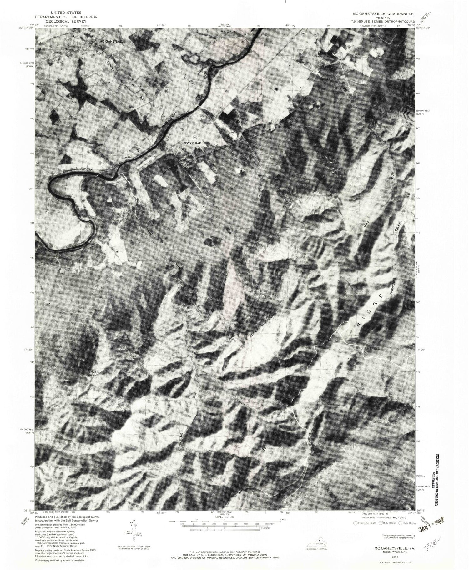 Classic USGS McGaheysville Virginia 7.5'x7.5' Topo Map Image