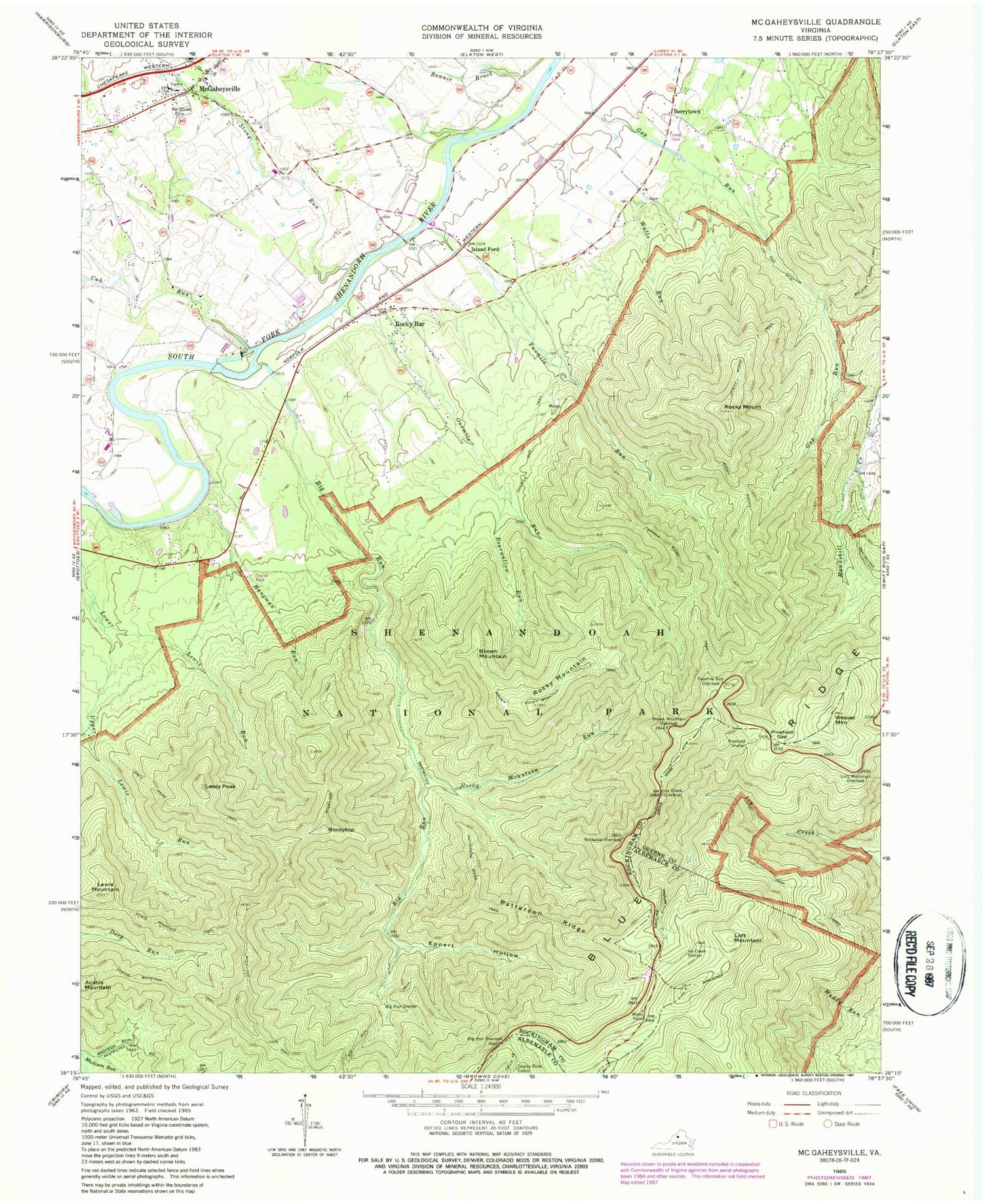 Classic USGS McGaheysville Virginia 7.5'x7.5' Topo Map Image