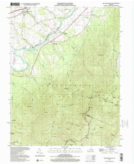 Classic USGS McGaheysville Virginia 7.5'x7.5' Topo Map Image