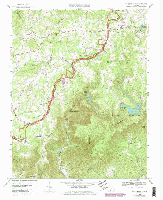 Classic USGS Meadows of Dan Virginia 7.5'x7.5' Topo Map Image