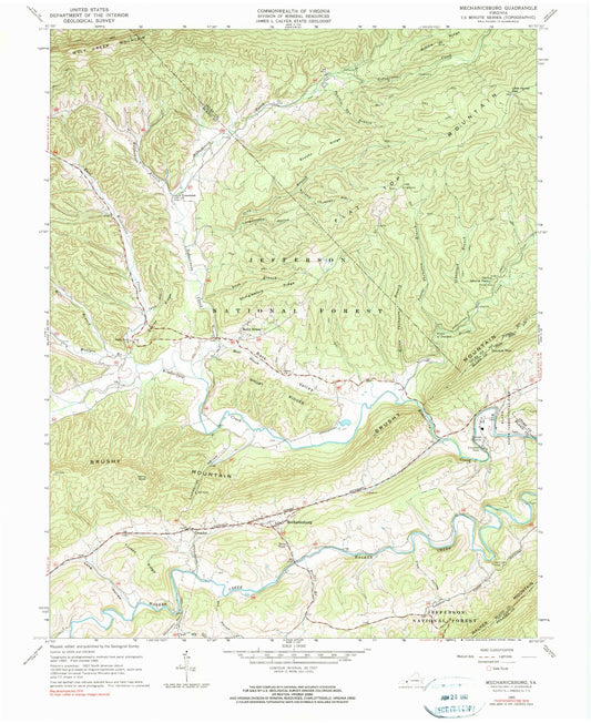 Classic USGS Mechanicsburg Virginia 7.5'x7.5' Topo Map Image