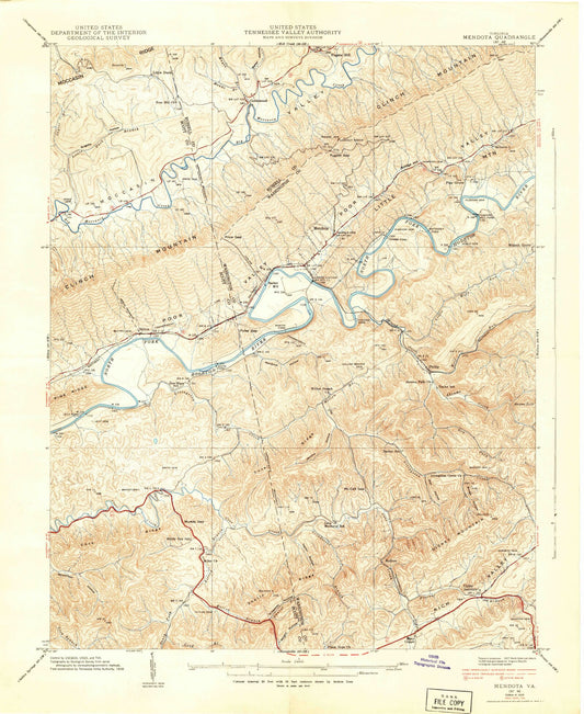 Classic USGS Mendota Virginia 7.5'x7.5' Topo Map Image