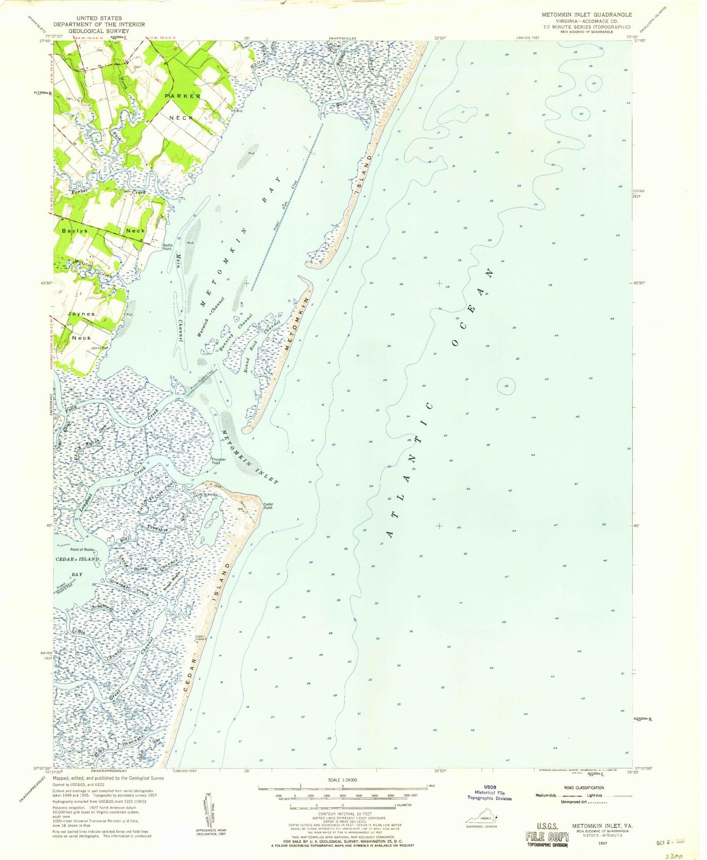 Classic USGS Metompkin Inlet Virginia 7.5'x7.5' Topo Map Image