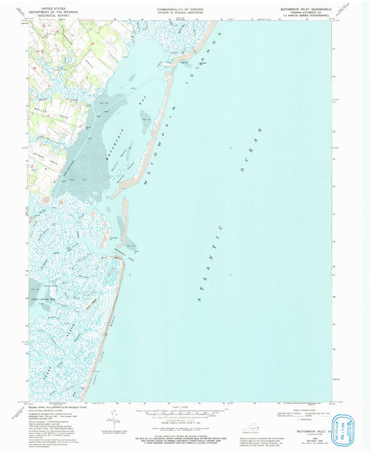 Classic USGS Metompkin Inlet Virginia 7.5'x7.5' Topo Map Image