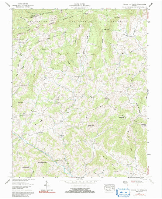 Classic USGS Middle Fox Creek Virginia 7.5'x7.5' Topo Map Image