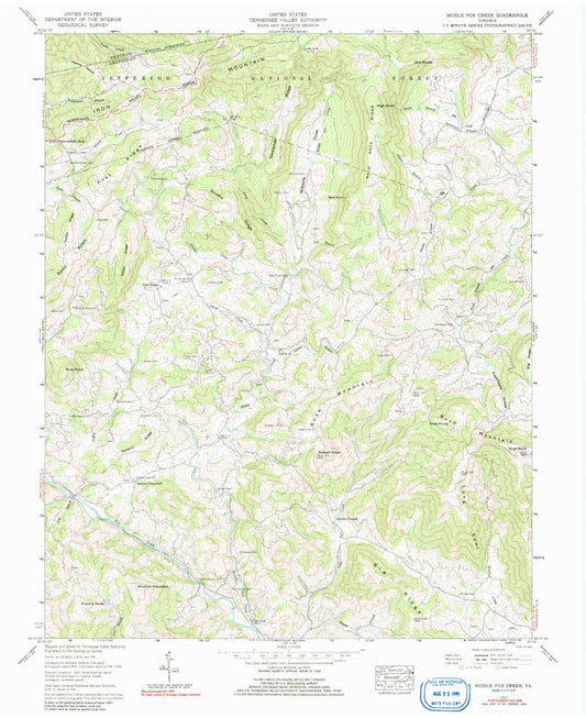 Classic USGS Middle Fox Creek Virginia 7.5'x7.5' Topo Map Image