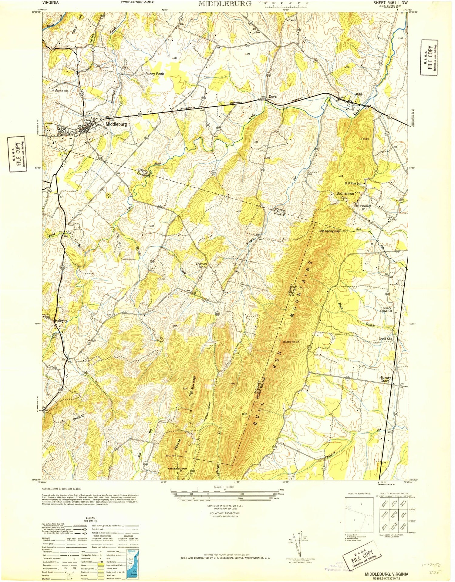 Classic USGS Middleburg Virginia 7.5'x7.5' Topo Map Image