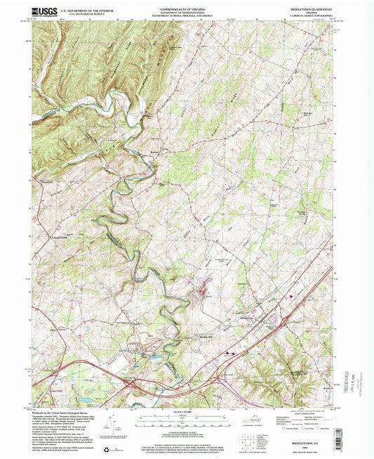 Classic USGS Middletown Virginia 7.5'x7.5' Topo Map Image