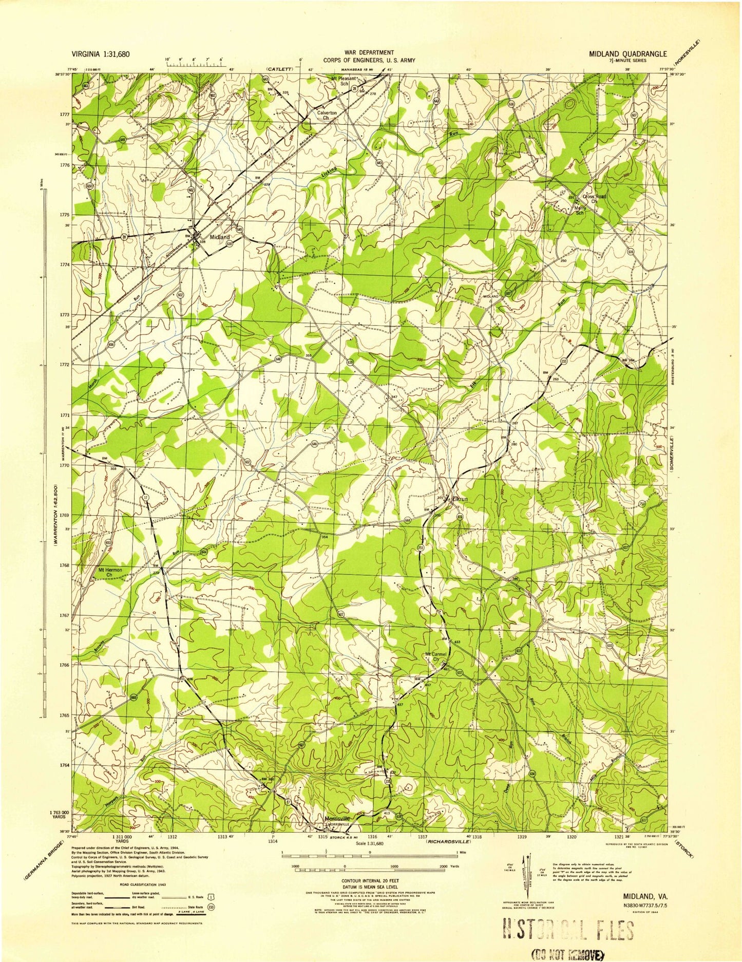 Classic USGS Midland Virginia 7.5'x7.5' Topo Map Image