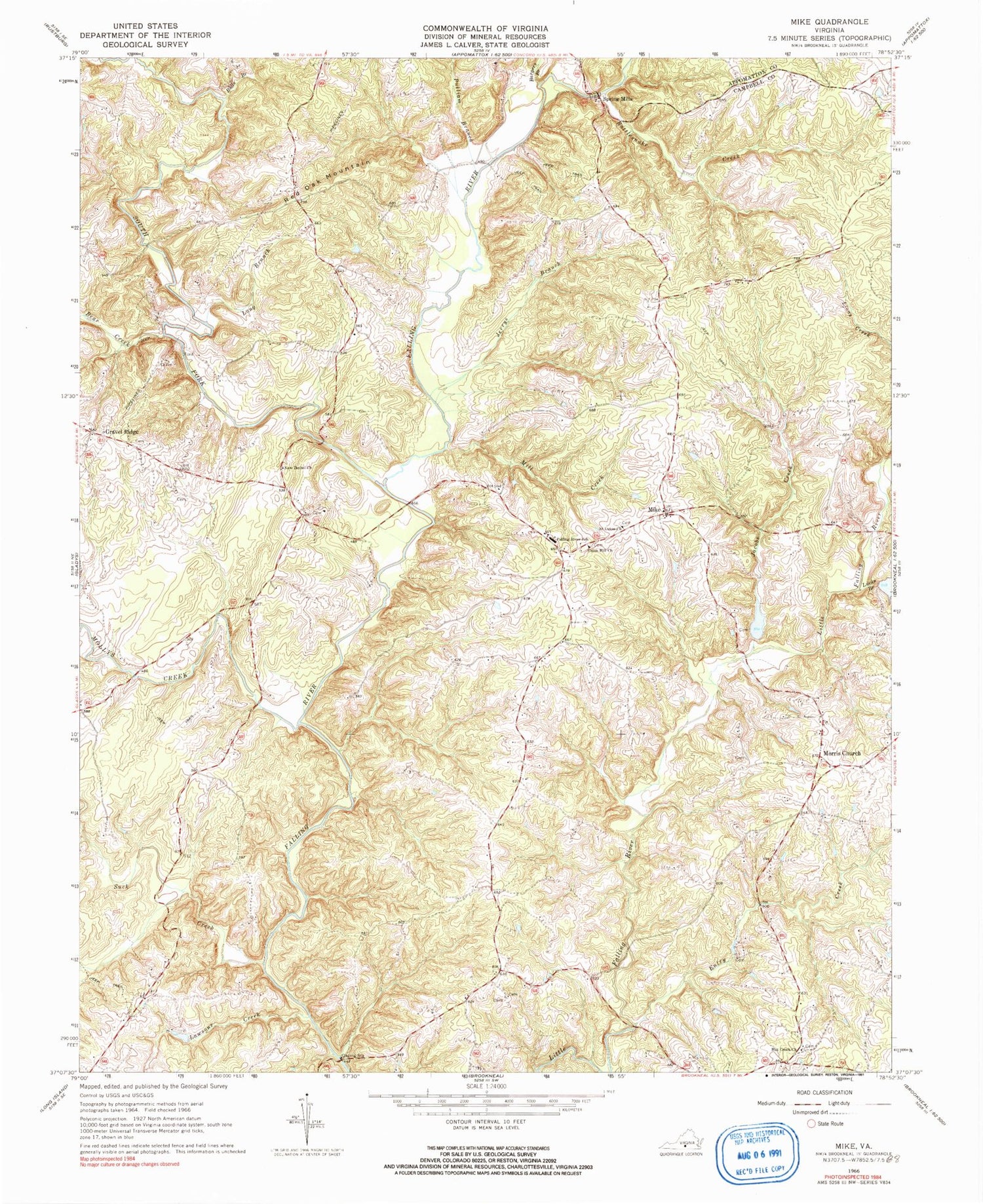 Classic USGS Mike Virginia 7.5'x7.5' Topo Map Image