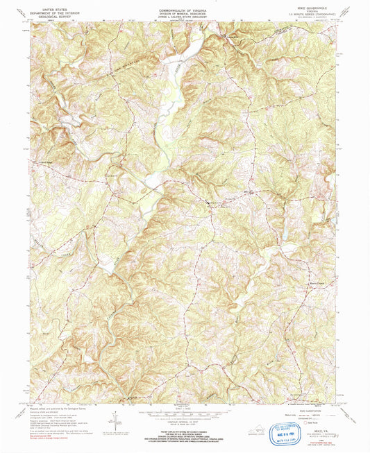 Classic USGS Mike Virginia 7.5'x7.5' Topo Map Image