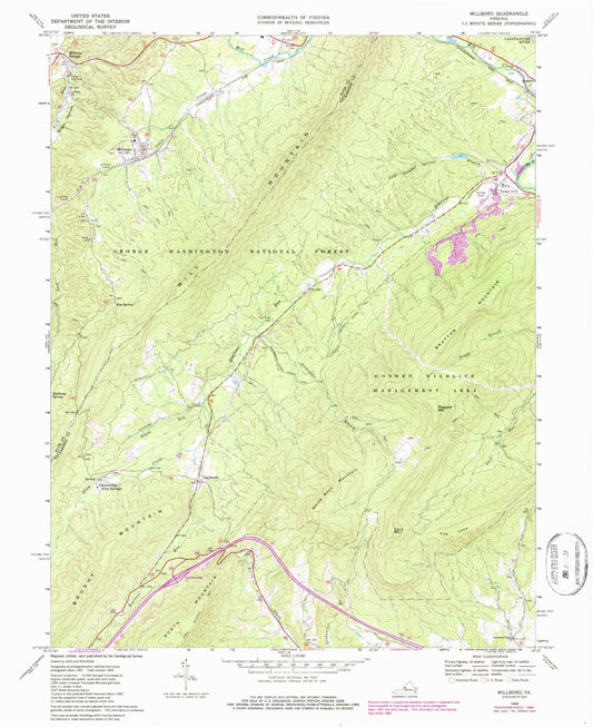 Classic USGS Millboro Virginia 7.5'x7.5' Topo Map Image